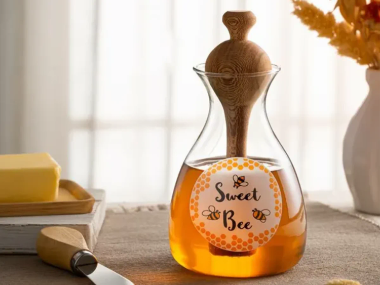 عسل خوری شیشه ای آیلی با دسته چوبی