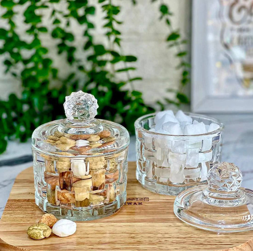 قندان حصیری شیشه ای درب دار