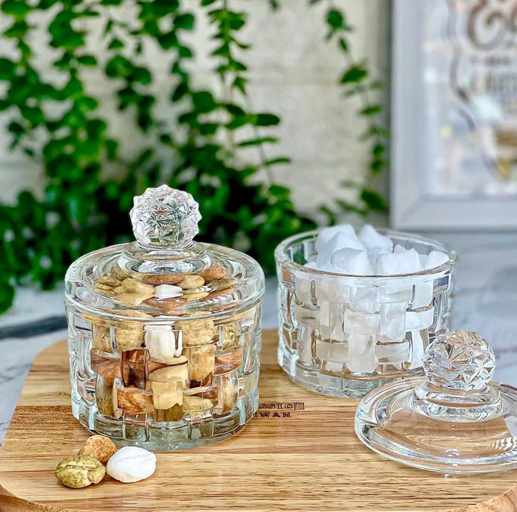 قندان حصیری شیشه ای درب دار