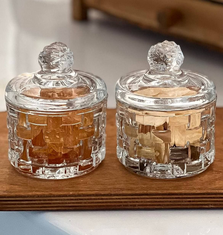 قندان حصیری شیشه ای درب دار