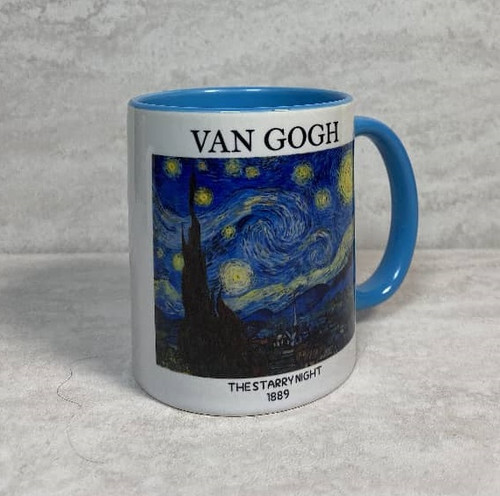 ماگ سرامیکی وراداتی دسته و داخل آبی طرح ونگوک