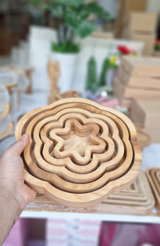 اردو خوری ۵ تیکه طرح گل چوبی قابل شستشو