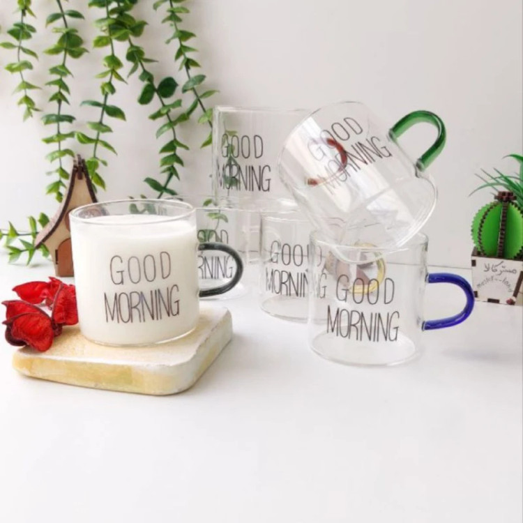 فنجان گود مورنینگ دسته رنگی ۶ عددی