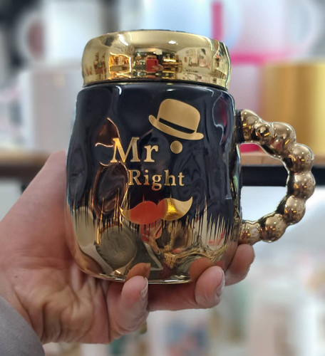 ماگ سرامیکی درب آئینه ای مدل Mr. Right مشکی