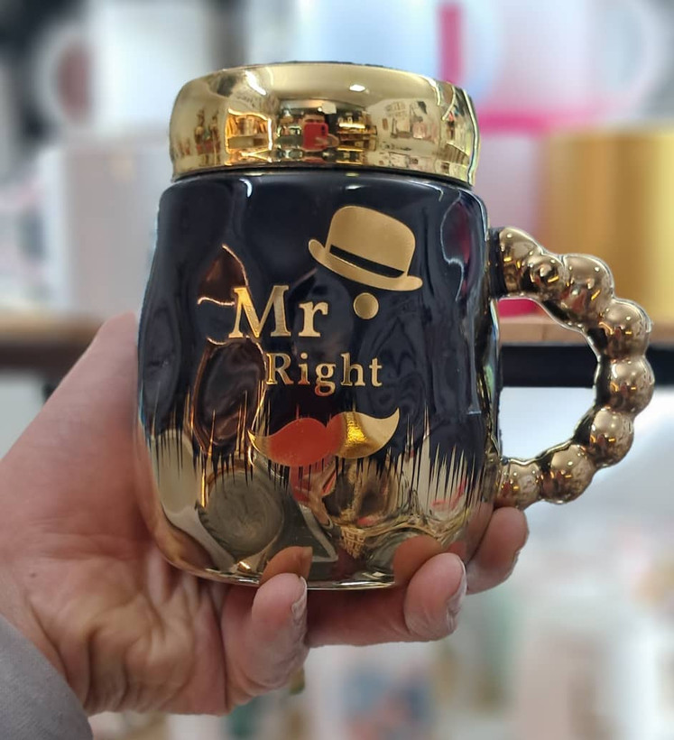 ماگ سرامیکی درب آئینه ای مدل Mr. Right مشکی