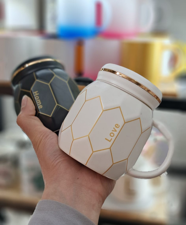 ماگ ست طرح کندو درب آئینه ای مدل Love و Home