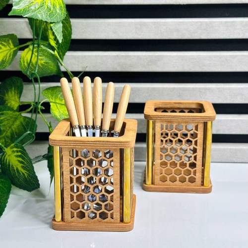 جا قاشقی مدل چوبی طرح نرده طلایی