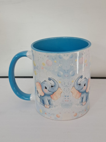 ماگ سرامیکی طرح فیل دسته و داخل آبی