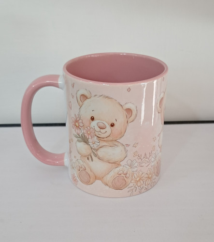 ماگ سرامیکی طرح خرس دسته و داخل صورتی