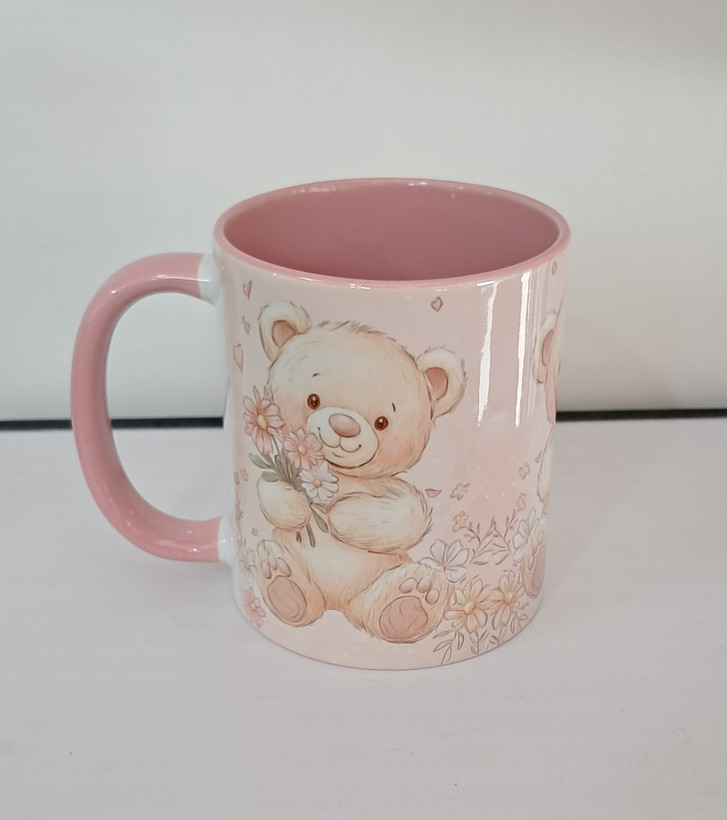 ماگ سرامیکی طرح خرس دسته و داخل صورتی