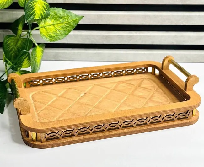 سینی چوبی مستطیل دسته دار طرح هیوا