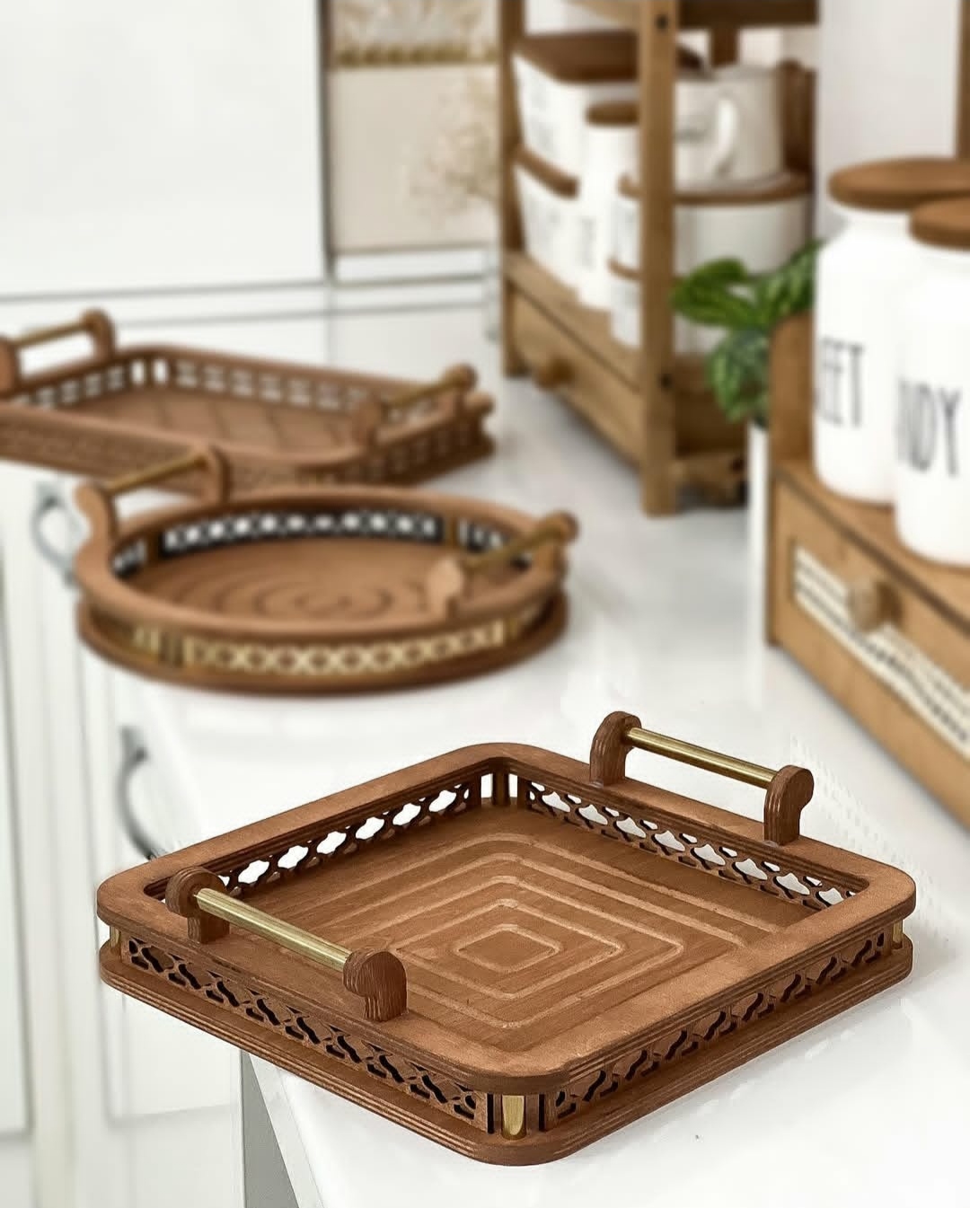 سینی چوبی مربع دسته دار طرح هیوا