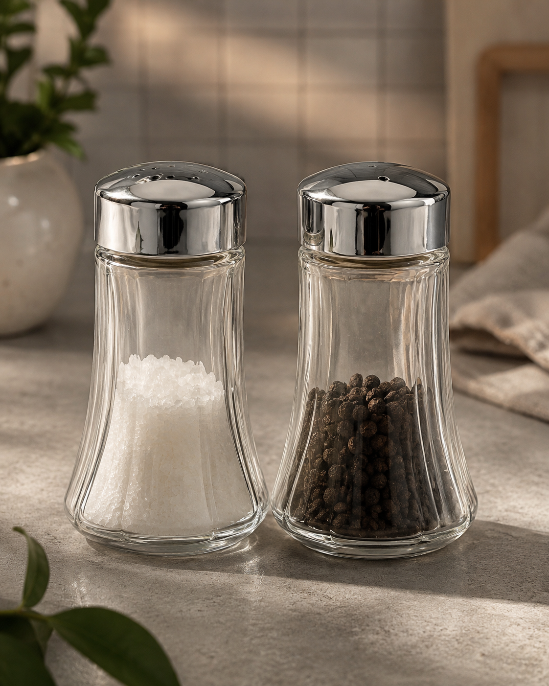 نمکدان شیشه ای درب دار مجموعه ۲ عددی