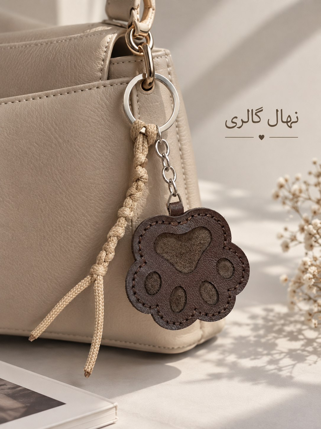 آویز کیف زنانه مدل چارم بگ طرح پنجه چرم طبیعی | خرید قسطی